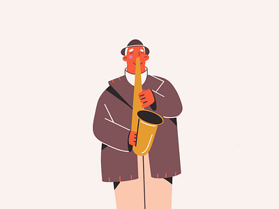 Music animated gif character character design colors gif happiness illustration illustration 2d man minimal art music musician saxophone saxophonist vector art