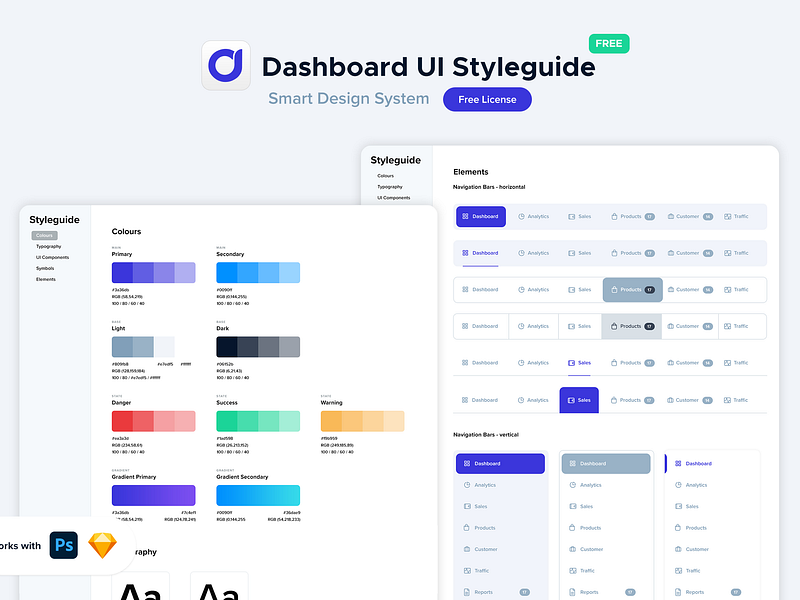 Freebie | Dashboard UI Styleguide application charts color styles designer resources free download free psd free resource free sketch freebie infographics photoshop sketch styleguide typography ui components ui dashboard ui elements webapp