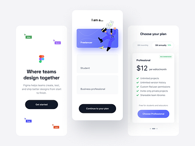 Figma Onboarding Mobile App android app blue character clean dailyui design figma flat illustration ios iphone minimal minimalist mobile onboarding register ui vector