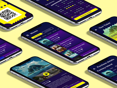 Cinema booking application adobe xd app app design booking app cinema contrasting colors mockup movie ui design visual design