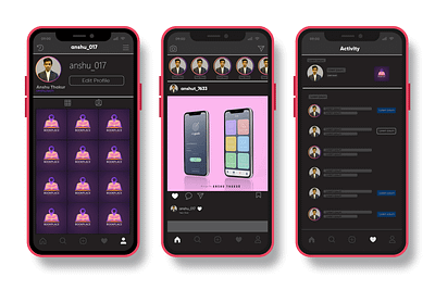 Dark Mode {on}-Instagram Dark adobe illustrator adobexd app design illustration instagram instagram drak minimal mobile mobile app mockups ui ux