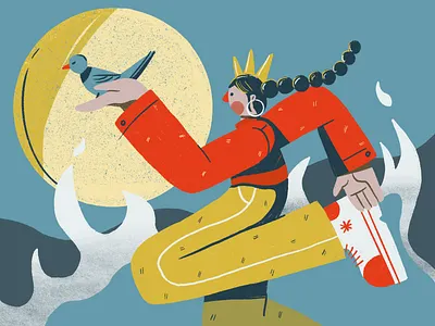 Use Your Voice bird character girl illustration moon sneakers woman