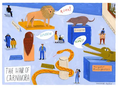 The Hall of Carnivora animals animals illustrated art building drawing editorial gouache illustration painting people picturebook picturebooks