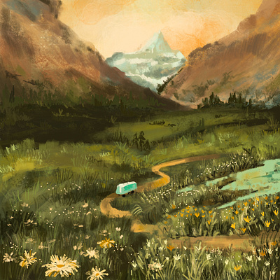 Happy in the middle of nowhere digital art illustration