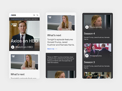 Axios on HBO dark mode hbo video web design