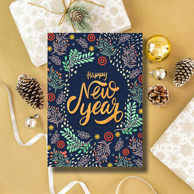 Happy New Year Postcard design floral design floral pattern flower illustration flower pattern hand drawn happy new year illustration newyear card postcard postcard design procreate