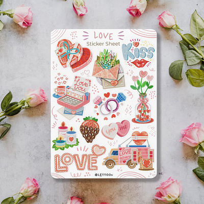 Love Sticker Sheet cartoon illustration charecter design design drawing hand drawn illustration illustrator love lovecraft procreate rose valentine art valentine day