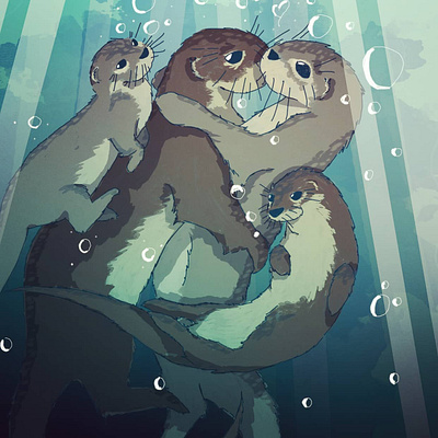 Otter Family art design drawn illustration illustration art illustrations illustrator photoshop vector