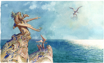 20201212 TreeBirds 03 cityscape fairy fairytale fairytales fantasy illustration landscape mithology watercolor wings