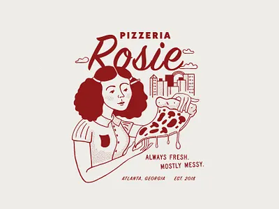 Pizza! city drawing illustration pizza red retro shirt shirt design t shirt vintage waitress