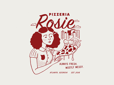 Pizza! city drawing illustration pizza red retro shirt shirt design t shirt vintage waitress