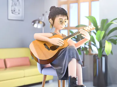 Girl playing guitar c4d design girl guitar illustration ui web