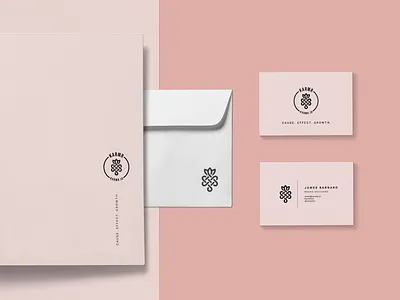 KARMR Stationary brand branding business cards design endless knot envelope illustrator karma logo mockups stationary