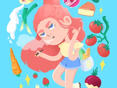 Market Girl character design farmers market food fruit illustration illustrator market veggies