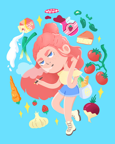 Market Girl character design farmers market food fruit illustration illustrator market veggies