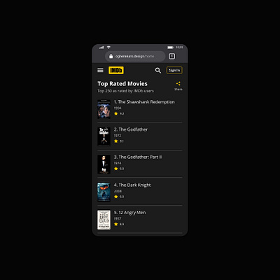 Daily UI 019. Leaderboard. daily 100 challenge daily ui daily ui 019 dailyui dailyuichallenge dark theme design imdb leaderboard movie movie app movies redesign top charts ui