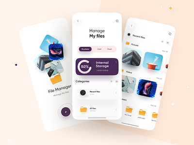 file manager App 3d analytics app artwork charts clean creative dashboard app design file management file manager file manager app files flat illustration minimal mobile storage app ui yellow