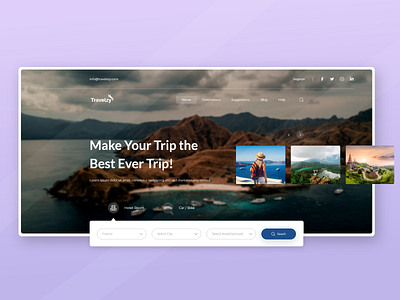 Travelzy - Travel Guide Web UI Design branding design graphic design illustration logo training travel agency typography ui ui ux ui design uidesign uiux ux web web ui website world tour