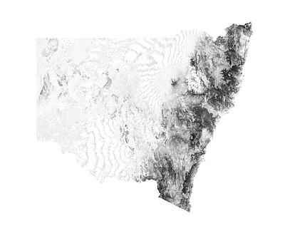 New South Wales, Australia - Black and white map australia illustration landscape map minimal mountain nature new south wales nsw poster relief sydney topographic topography white