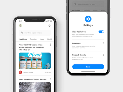 news feed app settings - UI concept app design app settings blog blog post clean ui daily ui dailyui dailyuichallenge minimal minimalist mobile app mobile ui mobile uiux news app newsfeed newspaper product design settings ui ui