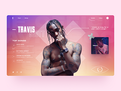 Travis Scott Page artist fashion gradient music musician neon neon light newmusic rap rapper singer songwriter travis scott ui ux web design