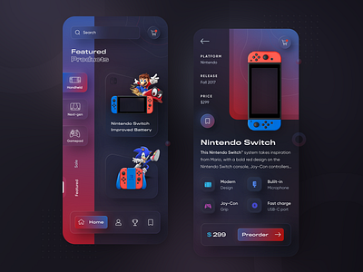 Nintendo Switch - Glassmorphic & Neumorphic mobile app 2021 dark ui gameui gaming glassmorphism gradient neumorphic neumorphism neumorphism ui ui ux