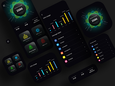 Mobile Cleaner Application app design application application ui clean ui dark mode dark theme dark ui dribbble best shot dribble shot mobile app mobile app design mobile ui modernism phone cleaner simple clean interface trendy design ui ui design uidesign uiux