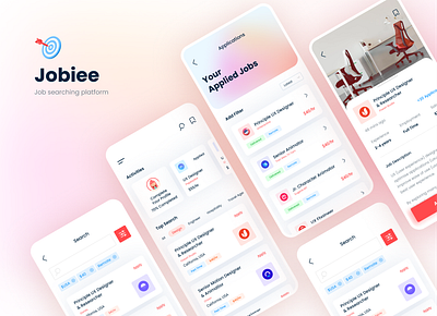 Jobiee - A Job Searching Platform App UI 2021 trend app ui design clean creative flat job job application job listing job search minimal trendy ui ux