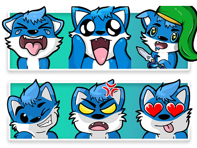 Twitch wolf emote all 6 art artist artwork design designer digital digitalart drawing emoteart illustration szymonnowotny twitchemote twitchemotes