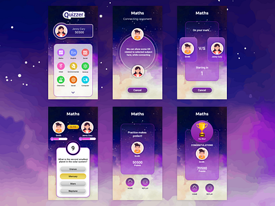 Quizzer android app design illustration ui ux