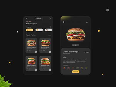 Conceptual Food App in *Glass Morphism* adobexd app dailyui dark ui darkapp design dribble figma food food app glassmorphism mobile app mobile ui portfolio design ui uiinspiration uiux userinterface ux uxui