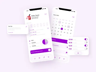 Schedule app 3d design flat illustration minimal ui ux