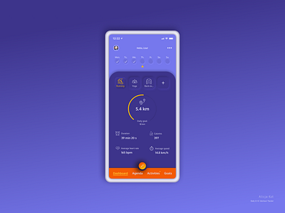 Daily UI #41: Workout Tracker dailyui dailyuichallenge dashboard ui day 041 day 41 exercise app indicators mobile app mockup neumorphism ui notifications orange purple gradient running sports statistics tiles uiuxdesign user experience design uxui yoga