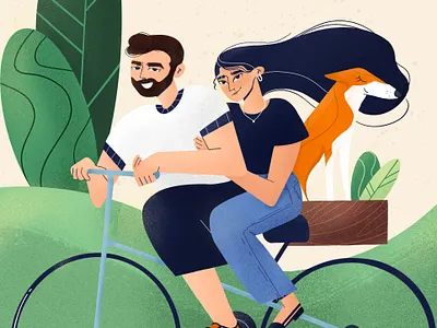 Wedding Invitation bicycle character design cycling digital illustration digital painting dog illustration invitation plants procreate riding wedding invitation wind