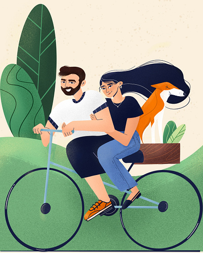 Wedding Invitation bicycle character design cycling digital illustration digital painting dog illustration invitation plants procreate riding wedding invitation wind