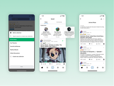 Collection Feature Concept: Reddit (Mobile App) anime app cards manga menu mobile mobile app mobile app design mobile design mobile ui reddit