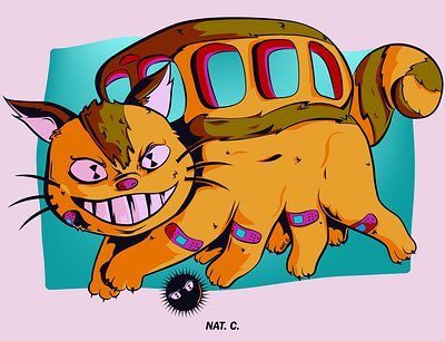 Catbus art cat digitalart drawing fanart ilustration