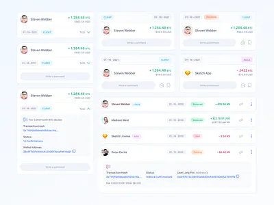 Transaction Cards - Crypto app bitcoin clean crypto design desktop finance interface iphone list mobile money product design sketch transfers ui users ux web website