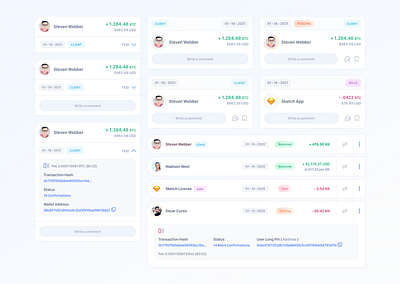 Transaction Cards - Crypto app bitcoin clean crypto design desktop finance interface iphone list mobile money product design sketch transfers ui users ux web website