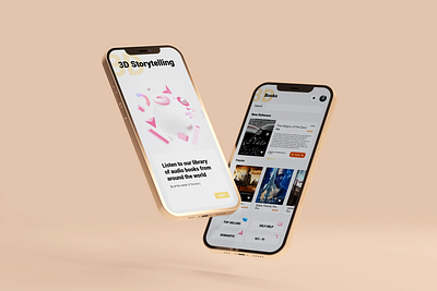 3D Audio book platform app designer minimal vector