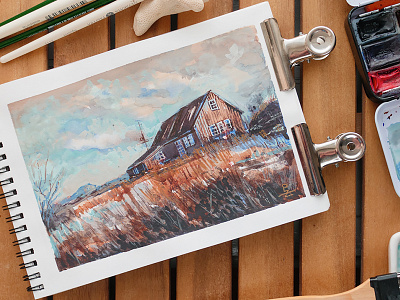 study [watercolor] book illustration clouds concept art drawing editorial editorial illustration gouache hand drawn house illustration landscape north sketch traditional art watercolor winter