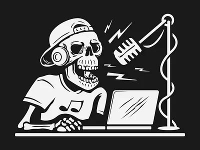 radio skull bone bones broadcast design earphone illustration radio skull vector
