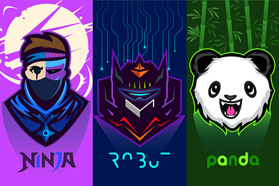 Cyborg, Robot & Happy Panda anime branding caricature cartoon character cyborg design flat gaming happy panda hunterlancelot illustration lightning logo logo design mascot modern panda logo quarantine robot