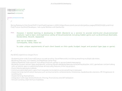 My Resume - 3rd Slide baas backend developer beamable braincloud cloud developer coldfusion crossplatform developer gamesparks matchmaking multiplayer php playfab realtime ugc