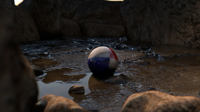 Ball in a puddle ball balls cinema 4d depth of field hight poly photoshop physical render pool puddle realistic 3d realistic render typography