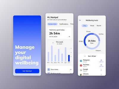 Digital wellbeing bar graph donut chart mobile mobile app ux ui wellbeing