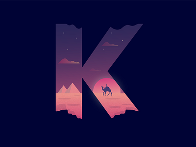 Desert Landscape (Letter K) 36daysoftype alphabet calm desert flat grain texture illustration landscape landscape illustration night noise texture quiet relax sky starry vector wasteland