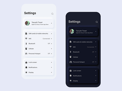 Settings Screen Neumorphism mobile ui neumorphic neumorphic design settings ui