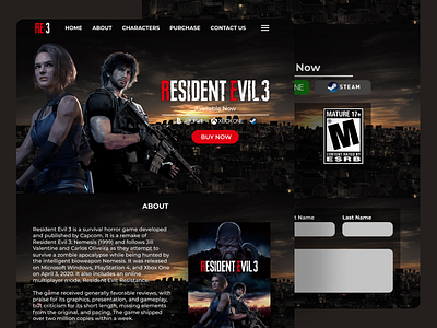 Resident Evil 3 Remake | Web Design [ReDesign] game gamer ui ui ux ui design uidesign uidesigner uiux ux ux ui ux design uxdesign uxdesigner uxui web webdesign webdesigner website website concept website design