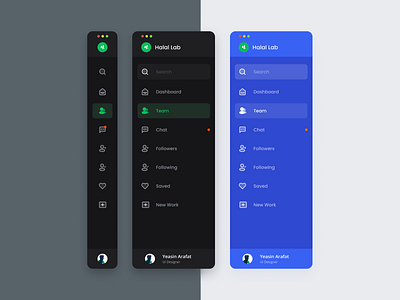 Sidebar Navigation dark mode dark theme dark ui dashboard design system icon illustraion interface menu mobile navigation profile side menu sidebar tabbar ui uiux web app